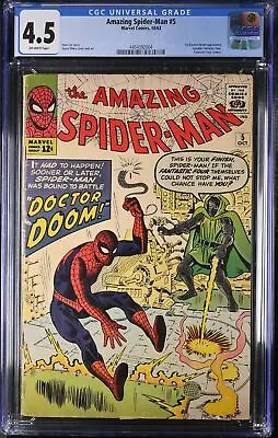 Buy Amazing Spider-Man #5 CGC VG+ 4.5 Doctor Doom Appearance! Steve Ditko! • 922.04£