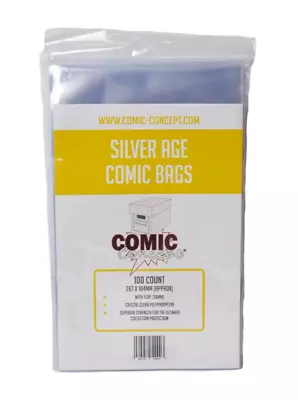 Buy 100x Silver Age Comic Book Bags - Comic Concept • 7.25£