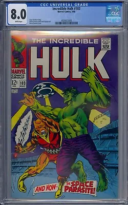 Buy Incredible Hulk #103 Cgc 8.0 Space Parasite Marie Severin White Pages • 198.60£