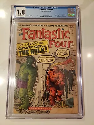 Buy Fantastic Four 12 CGC 1.8 Ow Pages Newly Graded Marvel Comics 1963 Hulk Meeting • 464.69£