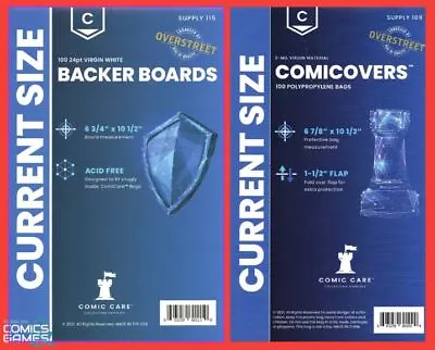 Buy 100 X COMIC CARE CURRENT SIZE BAGS AND BACKER BOARDS • 20.99£