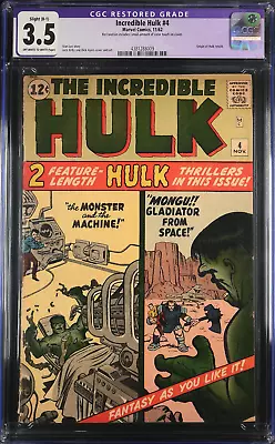 Buy The Incredible Hulk #4 Nov 1962 Cgc 3.5 Ow/w Pages *restored* Origin Retold! • 379.77£