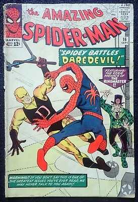 Buy Amazing Spider-man #16 🕸️ NICE, COMPLETE & UNRESTORED 🕸️ 1st Daredevil 1964 • 235.74£