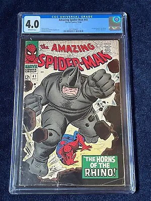 Buy Amazing Spider-Man #41 (Oct 1966)✨ Graded 4.0 OFF-WHITE Pages By CGC ✔ 1st Rhino • 319.81£