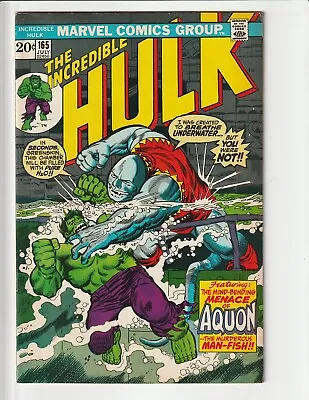 Buy INCREDIBLE HULK #165 VF/VF+ Aquon Origin Marvel Comics 1972 NICE!!!!! • 23.71£