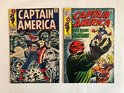 Buy Captain America Silver Age Lot #107 & #115 (1968) Classic Jack Kirby Covers FN+ • 43.97£