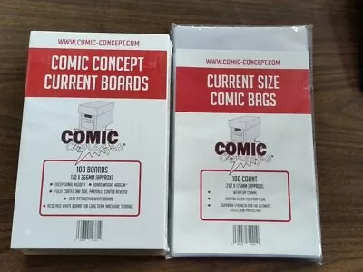 Buy 100 X CURRENT SIZE COMIC BOOK ( BAGS AND BACKING BOARDS ) COMIC CONCEPT STORAGE • 22.49£