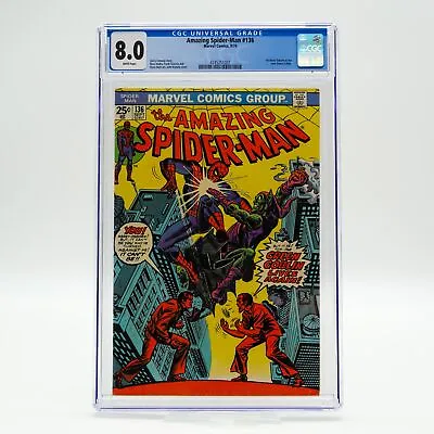 Buy Amazing Spider-Man 136 CGC 8.0 Major Key 1st Osborn Green Goblin 1974 White Page • 181.39£