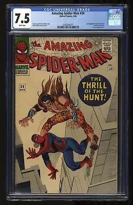 Buy Amazing Spider-Man #34 CGC VF- 7.5 White Pages Kraven The Hunter Appearance! • 306.67£