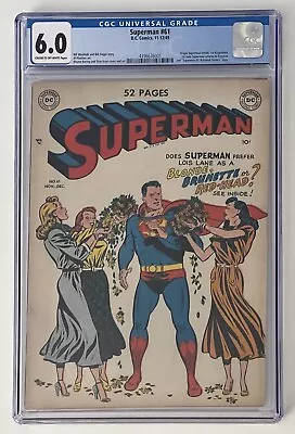 Buy Superman #61 (1949) CGC 6.0 - 1st Kryptonite - Superman Origin Retold • 988.26£