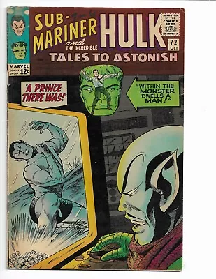 Buy Tales To Astonish 72 - Vg+ 4.5 - Incredible Hulk - Sub-mariner - Leader (1965) • 18.29£