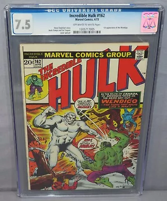 Buy THE INCREDIBLE HULK #162 (Wendigo 1st Appearance) CGC 7.5 VF- Marvel Comics 1973 • 158.11£