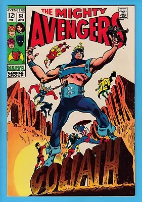 Buy The AVENGERS # 63 VFN- (7.5) HAWKEYE Becomes The NEW GOLIATH- GLOSSY CENTS- 1969 • 5.50£