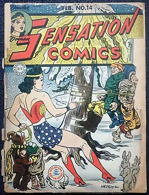 Buy Sensation Comics #14 🌞 VERY RARE WONDER WOMAN BOOK 🌞 1943 World War 2 Era • 223.37£