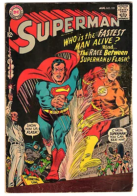 Buy Superman #199 Very Good Minus 3.5 First Superman Flash Race Curt Swan Art 1967 • 71.69£