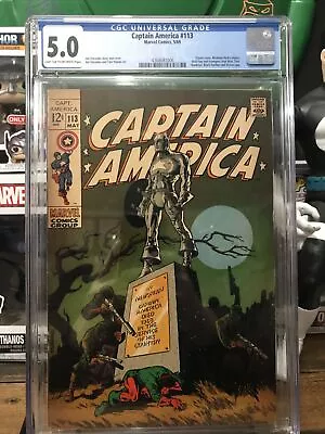 Buy Captain America 113 Cgc 5.0 Classic Cover Avengers Nick Fury Hydra • 70.36£