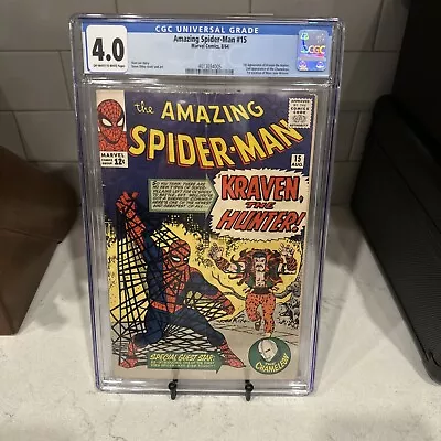 Buy Amazing Spider-Man #15 - Marvel Comics 1964 CGC 4.0 1st Appearance Of Kraven • 894.35£