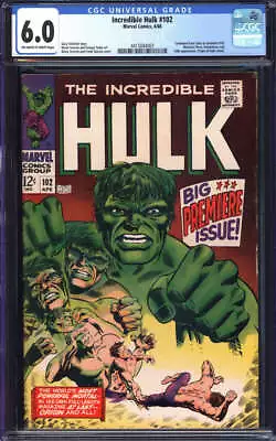 Buy Incredible Hulk #102 Cgc 6.0 Ow/wh Pages // Origin Of Hulk Retold Marvel 1968 • 181.12£
