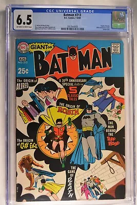 Buy Batman #213 CGC 6.5 OW/W 30th Anniversary Origins Of Robin, Clay Face  DC 1969 • 157.75£