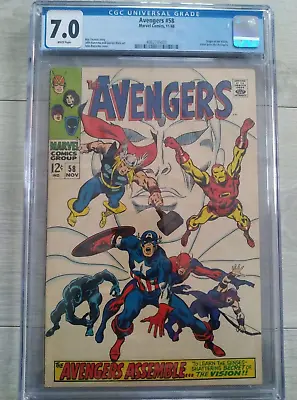 Buy Avengers # 58  Cgc 7.0  Key Origin Of Vision Cents  1968 • 129.95£