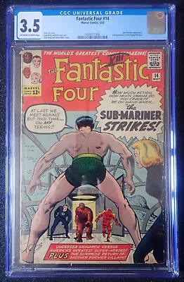 Buy Fantastic Four #14  CGC 3.5 OW/WH 2nd Puppet Master Sub-Mariner 1963 • 197.79£