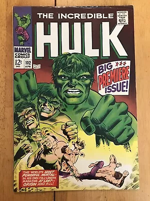 Buy Incredible Hulk 102 Marvel 1968 VG/Fine 5.0+ Grade The Origin Of Hulk Retold • 159.90£