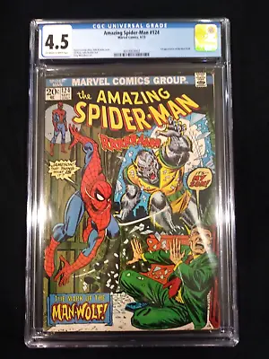 Buy Amazing Spider-Man #124, CGC 4.5, Marvel, September 1973, 1st Man-Wolf App! • 59.38£
