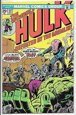 Buy The Incredible Hulk #187 MARVEL COMIC BOOK 1st Series Nick Fury Gremlin App 1975 • 14.38£