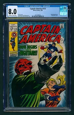Buy Captain America #115 (1969) CGC 8.0 OW/W Pages! Classic Red Skull Cover! Severin • 125.60£
