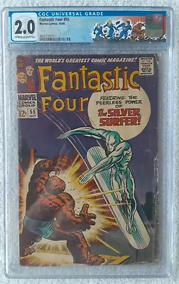 Buy Fantastic Four #55 (Marvel, 10/66) CGC 2.0 GD {SILVER SURFER Vs. THING Cover} • 157.33£