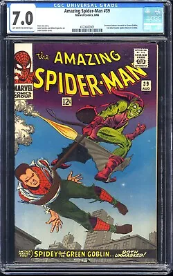 Buy Amazing Spider-Man #39 CGC 7.0 OW-W 1966 - Green Goblin Revealed, Romita Cover • 479.71£