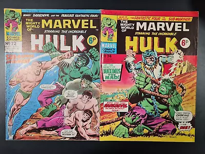 Buy The Mighty World Of Marvel Starring Hulk / Avengers #72 & #74 Marvel Uk 1974 • 0.99£