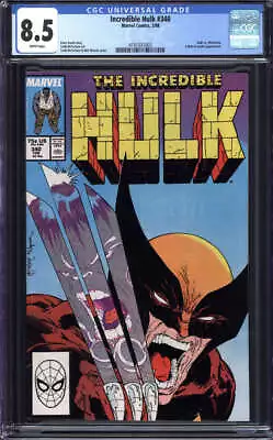 Buy Incredible Hulk #340 Cgc 8.5 White Pages // Hulk Vs Wolverine Mcfarlane Cvr 1988 • 158.12£