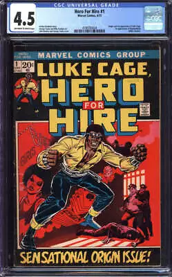 Buy Hero For Hire #1 Cgc 4.5 Ow/wh Pages // 1st Appearance Of Luke Cage Marvel 1972 • 197.65£