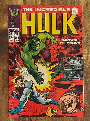 Buy Incredible Hulk #108 - STUNNING HIGH GRADE - Nick Fury - Marvel 1968 • 29.58£