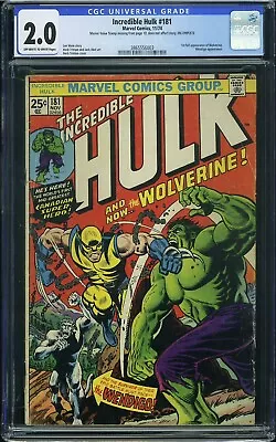Buy Incredible Hulk #181 — KEY COMIC —1st App Wolverine — CGC 2.0 • 1,565.40£