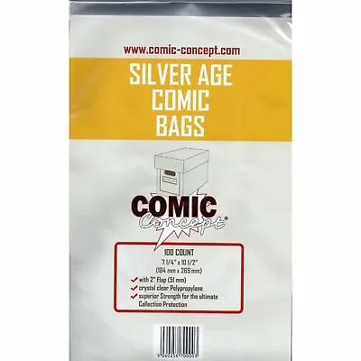 Buy 10 Pack Of 100 , 1000 BRAND NEW SILVER AGE SIZE COMIC CONCEPT 10 BAGs X 100 • 49.95£