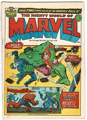 Buy MWOM Mighty World Of Marvel UK Comic #34 26th May 1973 Hulk & Fantastic Four • 2.25£