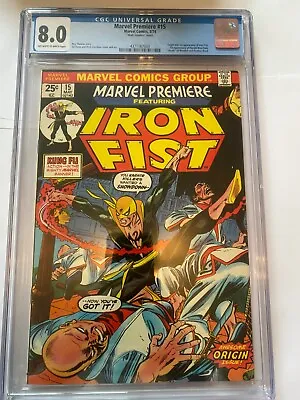 Buy MARVEL PREMIERE #15 1st  IRON FIST  - MARK JEWELERS Variant Marvel  1974 CGC 8.0 • 349.95£