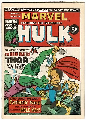 Buy MWOM Mighty World Of Marvel UK Comic #48 1st September 1973 Hulk & Fantastic 4 • 1.25£