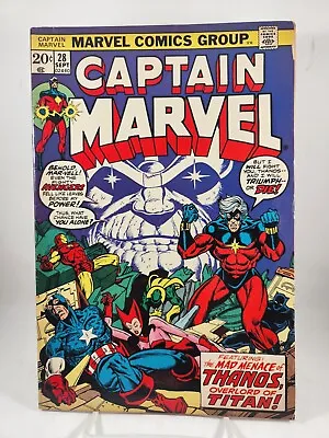 Buy Marvel Captain Marvel #28 4th App Of Thanos 3rd Drax 1st App Of Eon 1973 • 22.16£