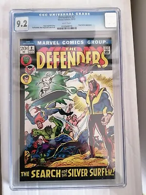 Buy Defenders #2, 1972, CGC 9.2,  Marvel Comics, White Pages, Silver Surfer • 200£