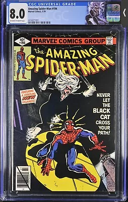 Buy AMAZING SPIDER-MAN  #194  CGC 8.0 Custom Label  OW/WHITE PAGES  (1ST BLACK CAT) • 350£
