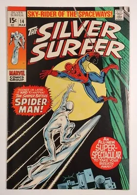 Buy Silver Surfer #14 FINE+ 6.5 Spider-Man Battles Surfer MAR. 1970 HOT🔥KEY🔑Marvel • 138.24£