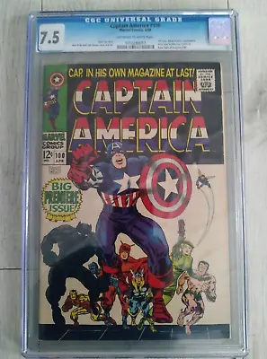 Buy Captain America # 100  Cgc 7.5 -vf  Key Solo Series Classic Cover  Cents  1968 • 774.95£
