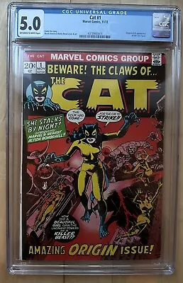 Buy THE CAT #1 Marvel 1972 Bronze Age Greer Grant (Tigra) OW / White Pages CGC 5.0 • 55.60£