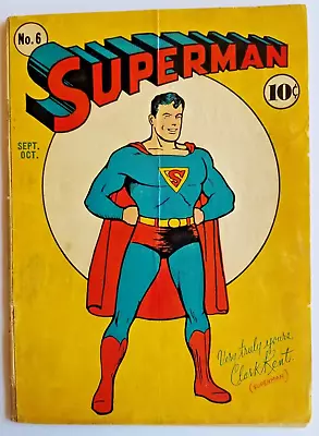 Buy Superman #6 Vg- 3.5 (a) (dc 1940) Classic Cover, Ads For All Star #1 & Batman #2 • 1,506.49£