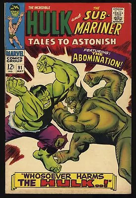 Buy Tales To Astonish #91 FN 6.0 1st Abomination Cover! Hulk! Sub-Mariner! • 44.77£