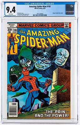 Buy Amazing Spider-Man # 181 CGC NM (9.4) Origin Retold Marvel White Pages • 75.11£