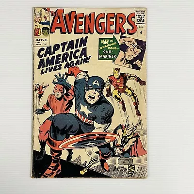 Buy Avengers #4 1964 GD 1st Silver Age Captain America Pence Copy • 1,000£